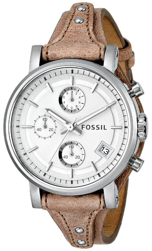  Shop Authentic Fossil Boyfriend Chronograph White Dial Brown Leather Strap Watch for Women - ES3625 - Luxxuri