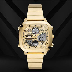  Shop Authentic Fossil Retro Analog-Digital Gold Dial Gold Steel Strap Watch for Men - FS5889 - Luxxuri
