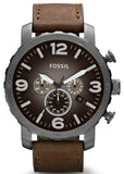  Shop Authentic Fossil Nate Chronograph Grey Dial Brown Leather Strap Watch for Men - JR1424 - Luxxuri