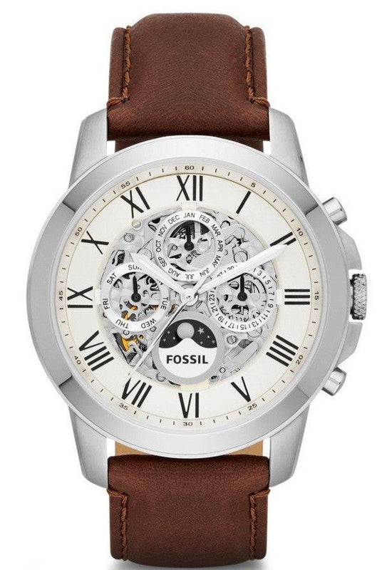 Shop Authentic Fossil Grant Automatic White Dial Brown Leather Strap Watch for Men -  ME3027 - Luxxuri