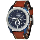  Shop Authentic Fossil Machine Chronograph Blue Dial Brown Leather Strap Watch for Men - FS5232 - Luxxuri