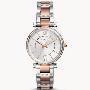  Shop Authentic Fossil Carlie Silver Dial Two Tone Steel Strap Watch for Women - ES4342 - Luxxuri