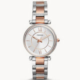  Shop Authentic Fossil Carlie Silver Dial Two Tone Steel Strap Watch for Women - ES4342 - Luxxuri