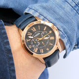  Shop Authentic Fossil Grant Chronograph Blue Dial Blue Leather Strap Watch for Men - FS4835 - Luxxuri