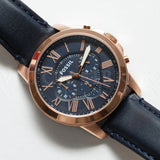  Shop Authentic Fossil Grant Chronograph Blue Dial Blue Leather Strap Watch for Men - FS4835 - Luxxuri