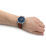  Shop Authentic Fossil Minimalist Blue Dial Brown Leather Strap Watch for Men - FS5304 - Luxxuri