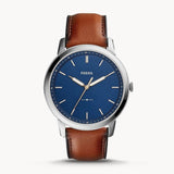  Shop Authentic Fossil Minimalist Blue Dial Brown Leather Strap Watch for Men - FS5304 - Luxxuri
