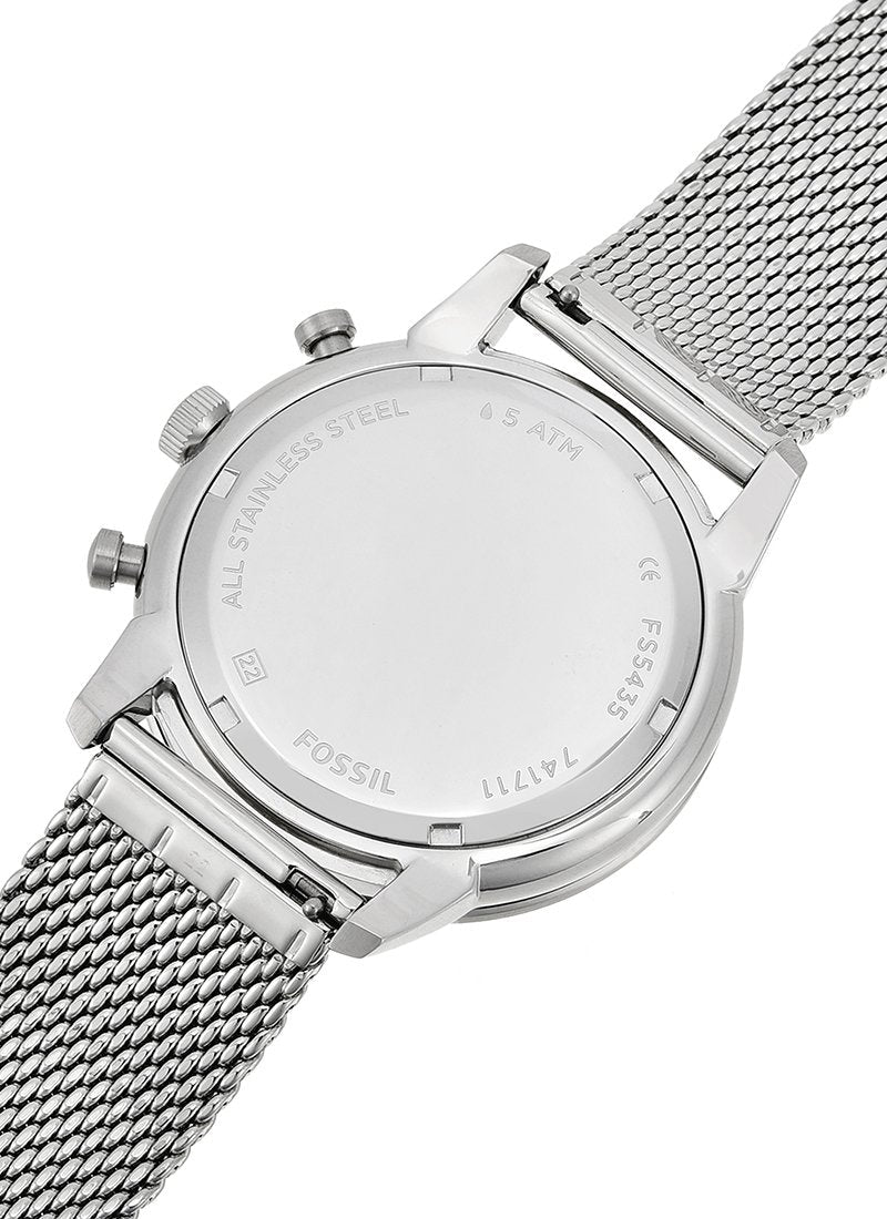  Shop Authentic Fossil Neutra Chronograph White Dial Silver Mesh Bracelet Watch for Men - FS5382 - Luxxuri