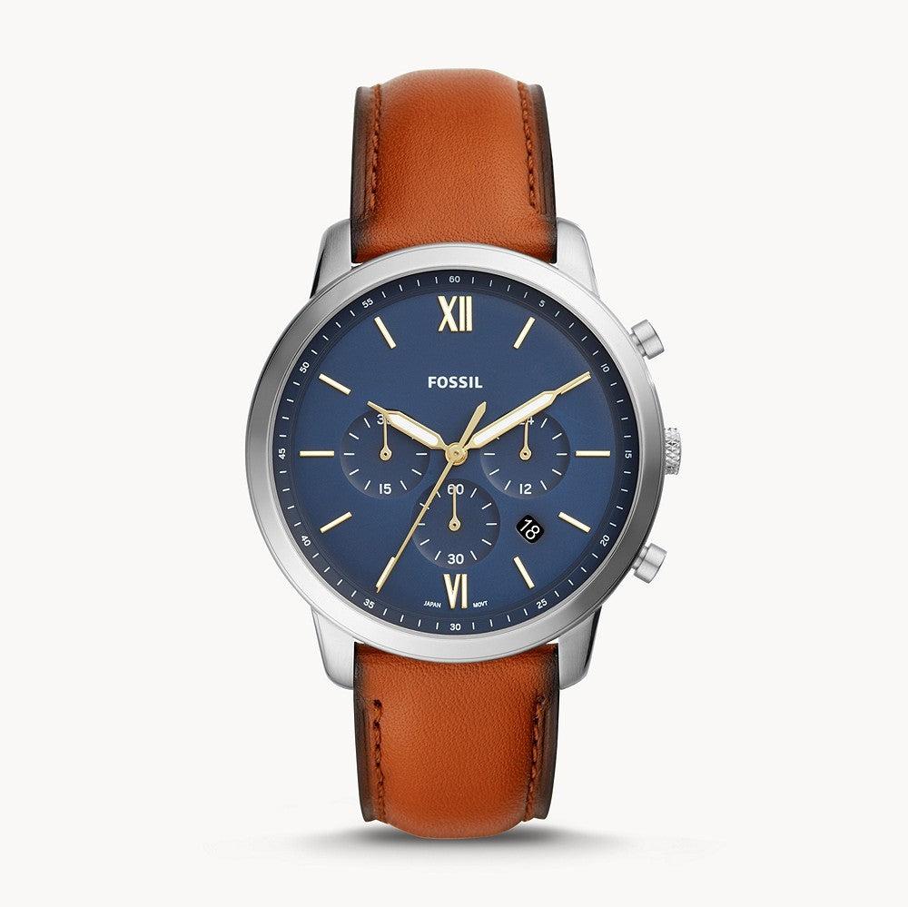 Shop Authentic Fossil Neutra Chronograph Blue Dial Brown Leather Strap Watch for Men - FS5453 - Luxxuri