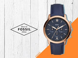  Shop Authentic Fossil Neutra Chronograph Blue Dial Blue Leather Strap Watch for Men - FS5454 - Luxxuri
