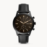  Shop Authentic Fossil Goodwin Chronograph Black Dial Black Leather Strap Watch for Men - FS5585 - Luxxuri