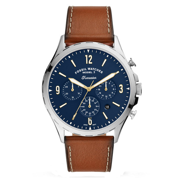 Shop Authentic Fossil Forrester Chronograph Blue Dial Brown Leather Strap Watch for Men -  S5607 - Luxxuri