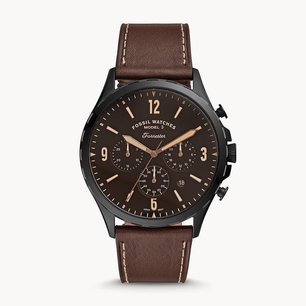  Shop Authentic Fossil Forrester Chronograph Black Dial Brown Leather Strap Watch for Men - FS5608 - Luxxuri