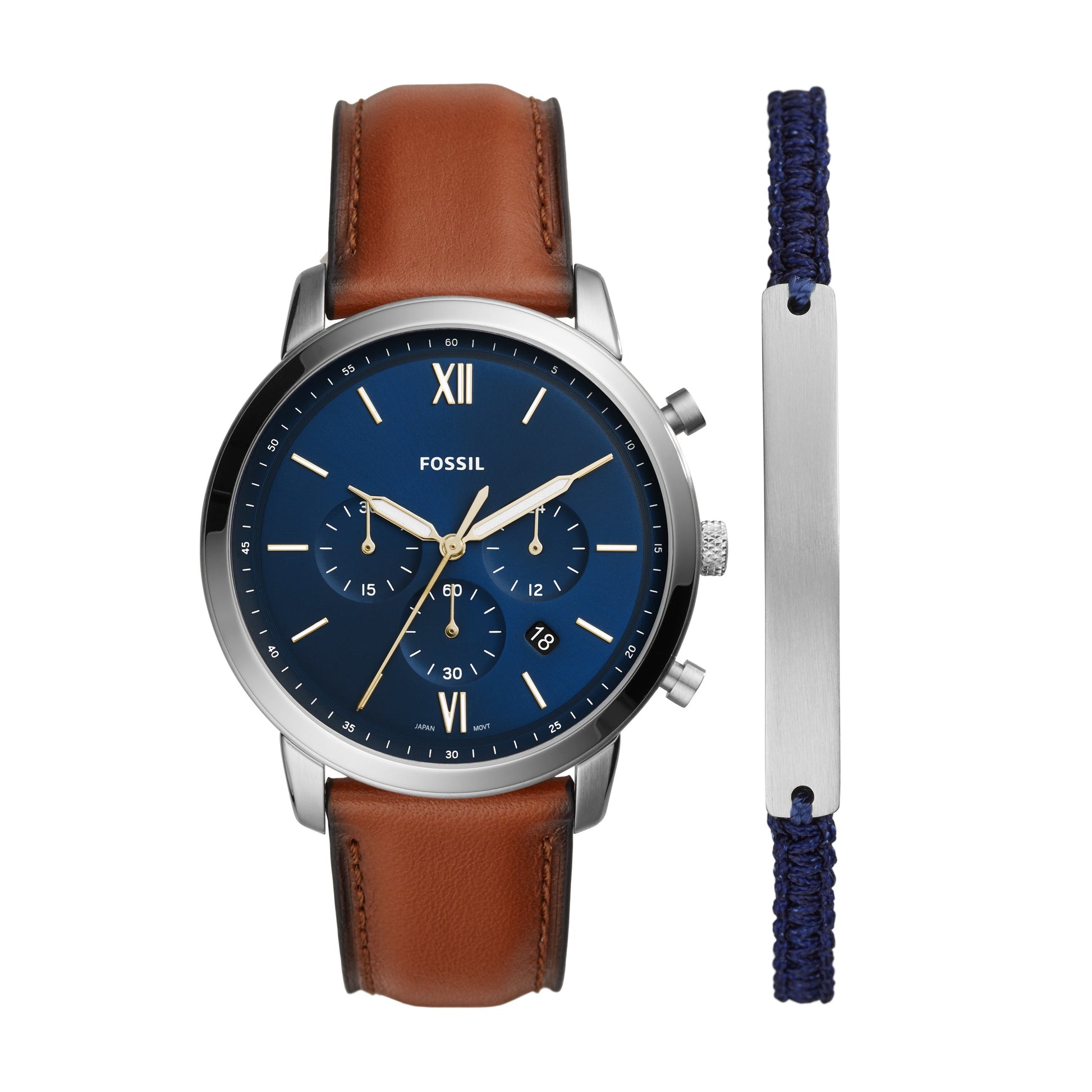  Shop Authentic Fossil Neutra Chronograph Blue Dial Brown Leather Strap Watch for Men - FS5453 - Luxxuri