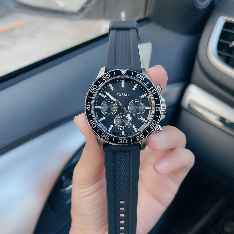  Shop Authentic Fossil Bannon Multifunction Black Dial Black Silicone Strap Watch for Men - BQ2494 - Luxxuri