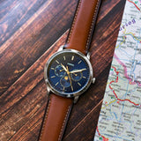  Shop Authentic Fossil Neutra Minimalist Moonphase Blue Dial Brown Leather Strap Watch for Men - FS5903 - Luxxuri