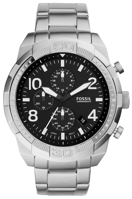  Shop Authentic Fossil Bronson Chronograph Black Dial Silver Steel Strap Watch for Men - FS5710 - Luxxuri