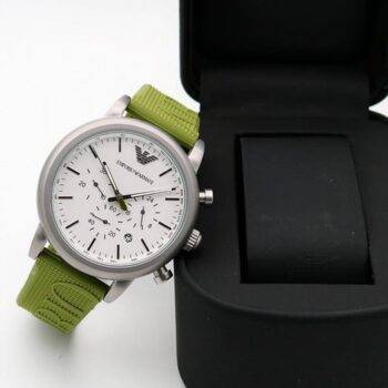  Shop Authentic Emporio Armani Chronograph White Dial Green Rubber Strap Watch For Men - AR11022 - Luxxuri