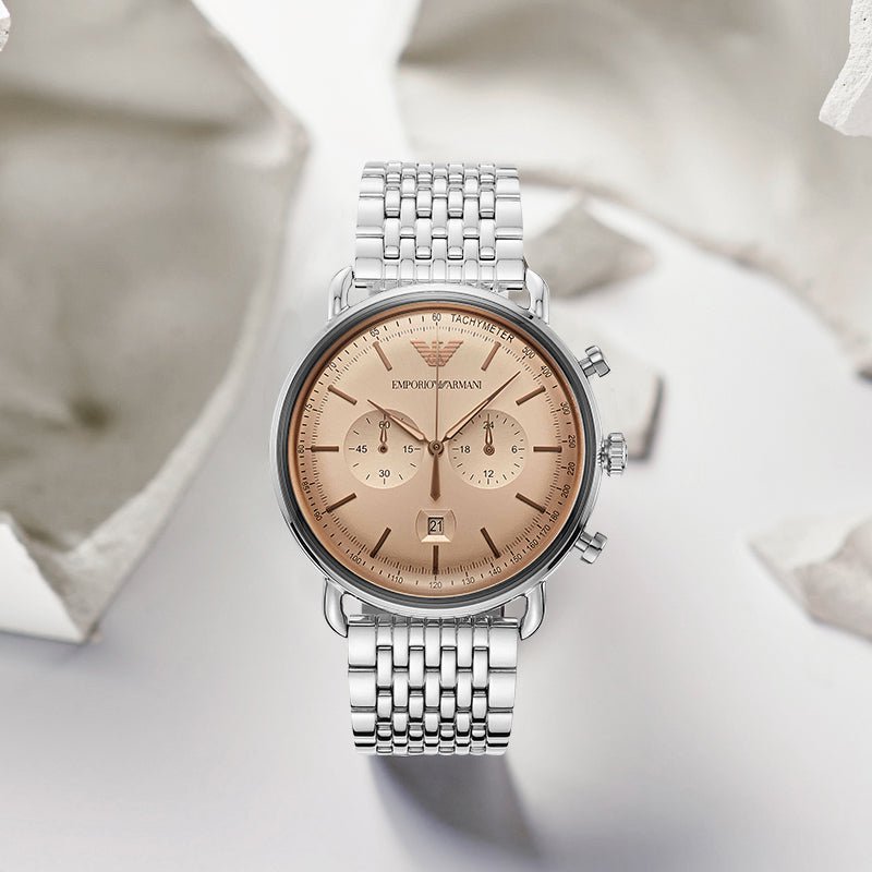  Shop Authentic Emporio Armani Aviator Chronograph Beige Dial Silver Steel Strap Watch For Men - AR11239 - Luxxuri