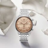  Shop Authentic Emporio Armani Aviator Chronograph Beige Dial Silver Steel Strap Watch For Men - AR11239 - Luxxuri