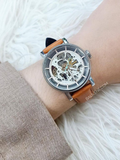  Shop Authentic Fossil Boyfriend Automatic Skeleton Silver Dial Brown Leather Strap Watch for Women - ME3109 - Luxxuri