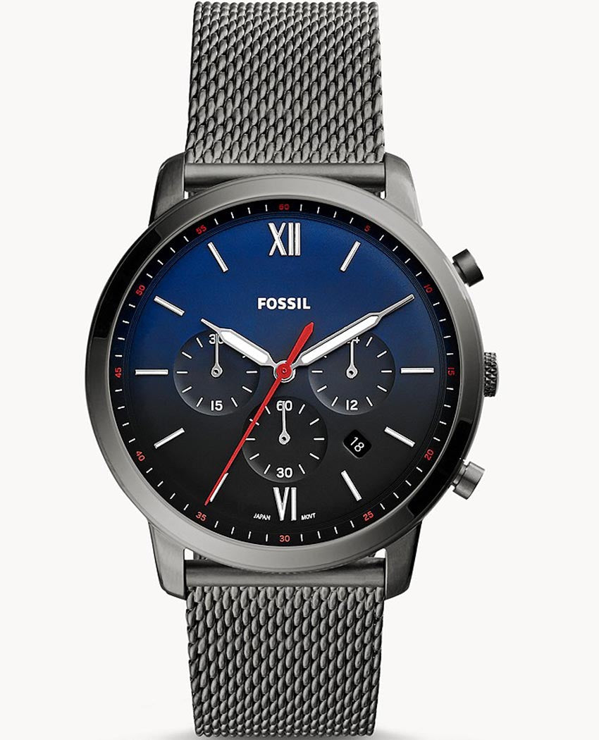  Shop Authentic Fossil Neutra Chronograph Blue Dial Silver Mesh Bracelet Watch for Men - FS5383 - Luxxuri