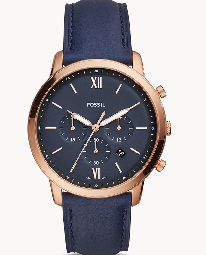  Shop Authentic Fossil Neutra Chronograph Blue Dial Blue Leather Strap Watch for Men - FS5454 - Luxxuri