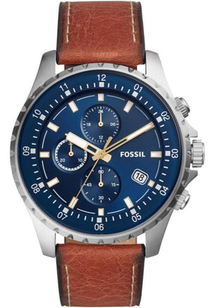  Shop Authentic Fossil Dillinger Luggage Chronograph Blue Dial Brown Leather Strap Watch for Men - FS5675 - Luxxuri