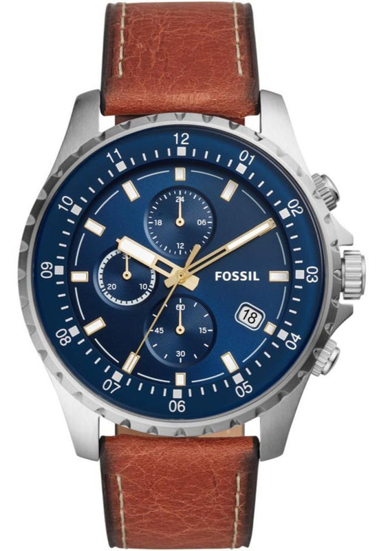  Shop Authentic Fossil Dillinger Luggage Chronograph Blue Dial Brown Leather Strap Watch for Men - FS5675 - Luxxuri