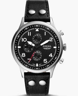  Shop Authentic Fossil Retro Pilot Chronograph Black Dial Black Leather Strap Watch for Men - FS5806 - Luxxuri