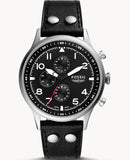  Shop Authentic Fossil Retro Pilot Chronograph Black Dial Black Leather Strap Watch for Men - FS5806 - Luxxuri