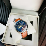  Shop Authentic Fossil Neutra Minimalist Moonphase Blue Dial Brown Leather Strap Watch for Men - FS5903 - Luxxuri