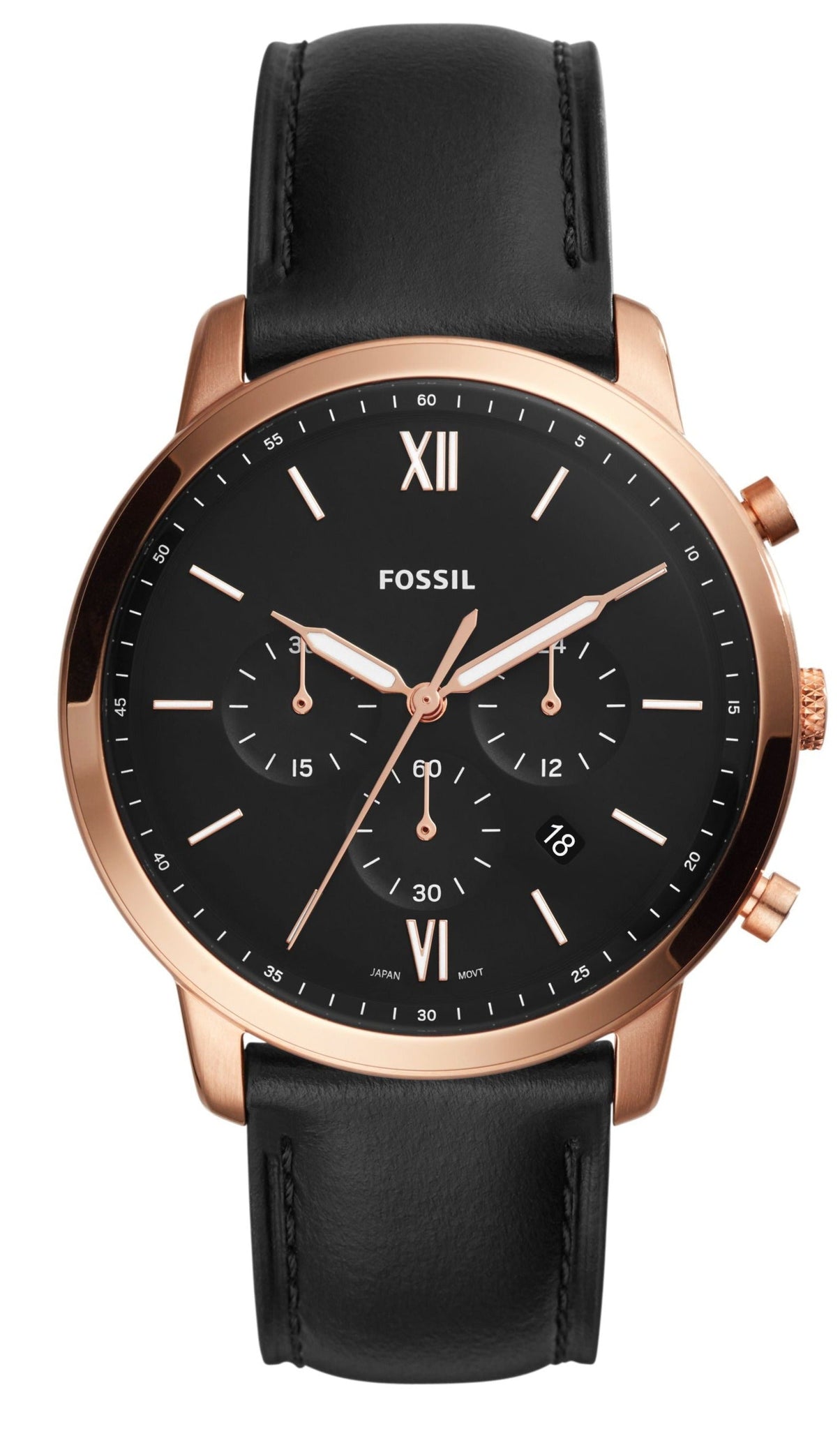  Shop Authentic Fossil Neutra Chronograph Black Dial Black Leather Strap Watch for Men - FS5381 - Luxxuri