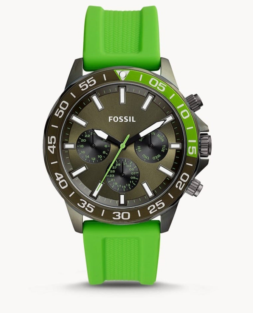  Shop Authentic Fossil Bannon Chronograph Grey Dial Green Silicone Strap Watch for Men - BQ2501 - Luxxuri