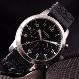  Shop Authentic Fossil Pilot 54 Chronograph Black Dial Black Leather Strap Watch for Men - FS5181 - Luxxuri