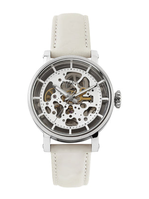 Shop Authentic Fossil Boyfriend Automatic Skeleton Silver Dial White Leather Strap Watch for Women - ME3069 - Luxxuri