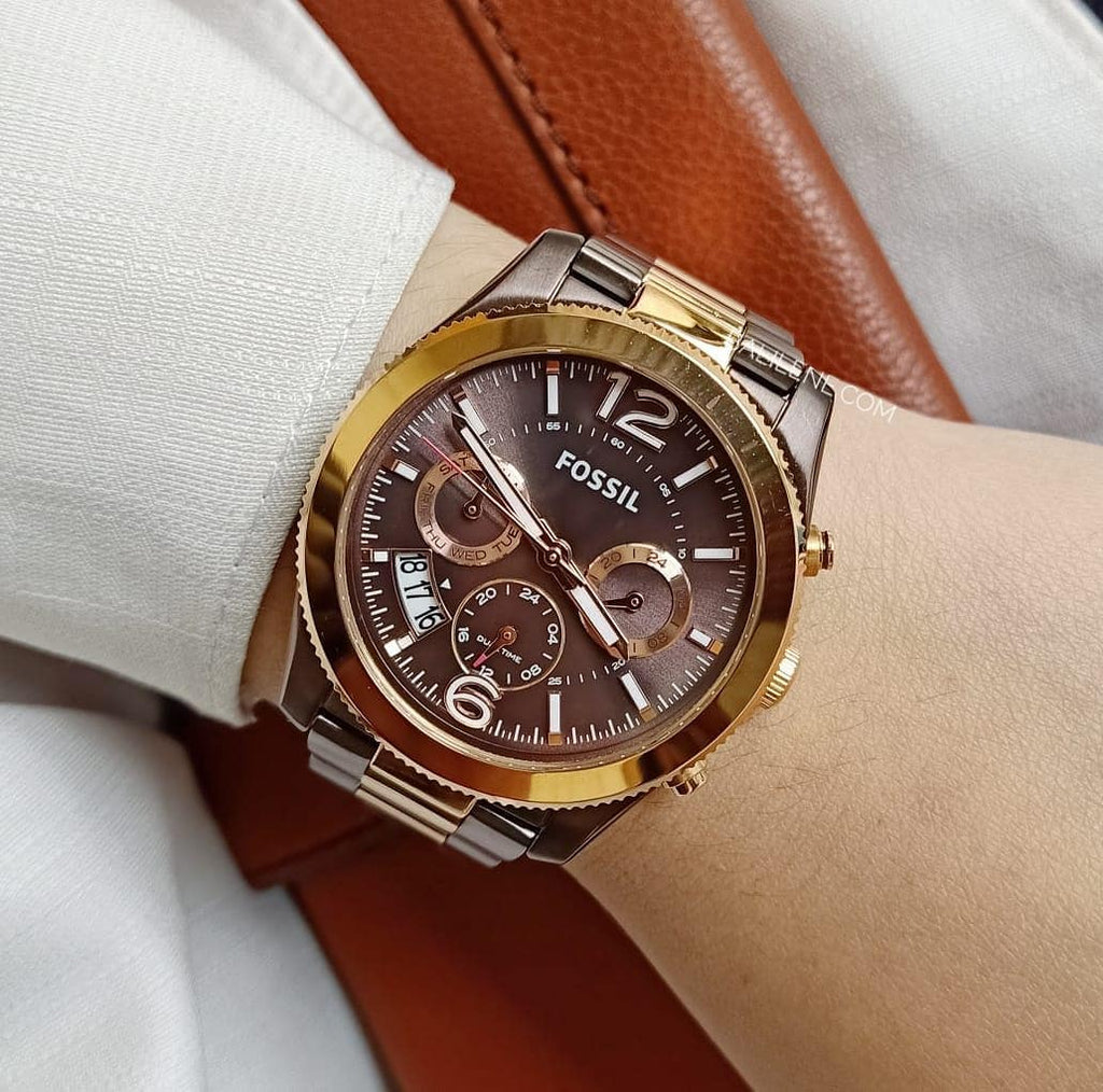  Shop Authentic Fossil Perfect Boyfriend Multifunction Brown Dial Two Tone Steel Strap Watch for Women - ES4284 - Luxxuri
