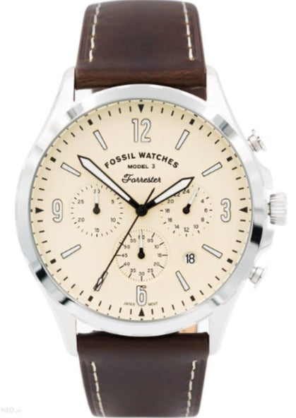  Shop Authentic Fossil Forrester Chronograph White Dial Brown Leather Strap Watch for Men - FS5696 - Luxxuri