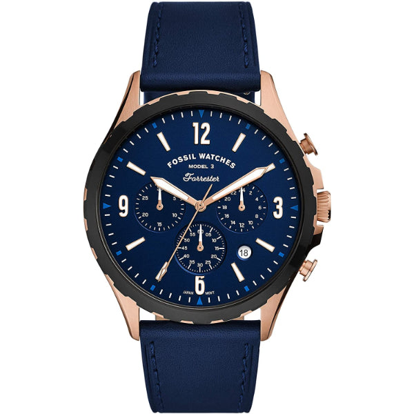  Shop Authentic Fossil Forrester Chronograph Blue Dial Blue Leather Strap Watch for Men - FS5814 - Luxxuri