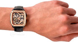  Shop Authentic Fossil Inscription Automatic Skeleton Rose Gold Dial Black Leather Strap Watch for Men - BQ2572 - Luxxuri