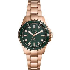  Shop Authentic Fossil Blue Dive Three Hand Green Dial Rose Gold Steel Strap Watch For Women - ES5371 - Luxxuri
