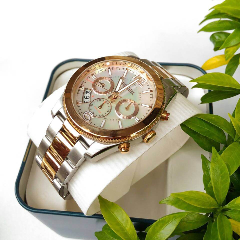  Shop Authentic Fossil Perfect Boyfriend Mother of Pearl Dial Two Tone Steel Strap Watch for Women - ES4135 - Luxxuri