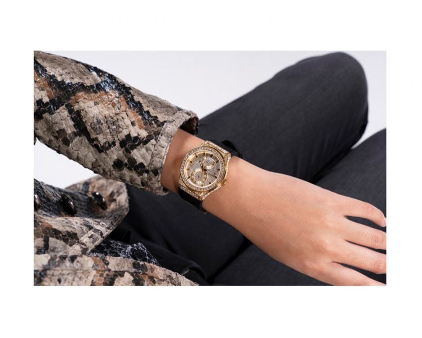  Shop Authentic Guess Princess Crystals Gold Dial Black Silicone Strap Watch For Women - GW0439L2 - Luxxuri