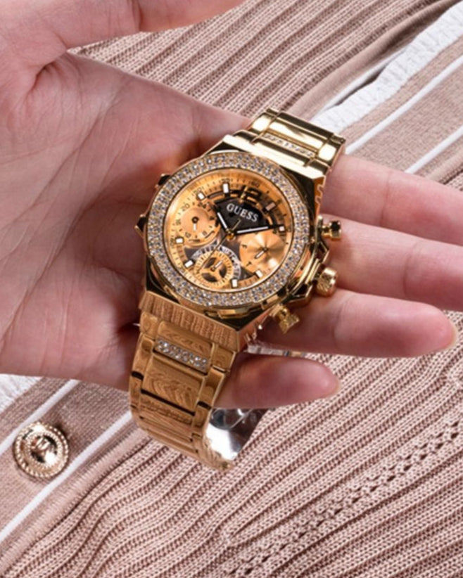  Shop Authentic Guess Fusion Chronograph Gold Dial Gold Steel Strap Watch for Women - GW0552L2 - Luxxuri