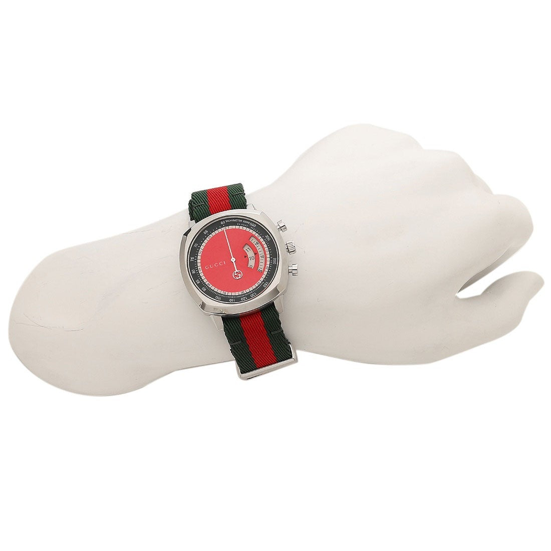  Shop Authentic Gucci Grip Quartz Chronograph Red Dial Two Tone NATO Strap Watch for Men - YA157304 - Luxxuri