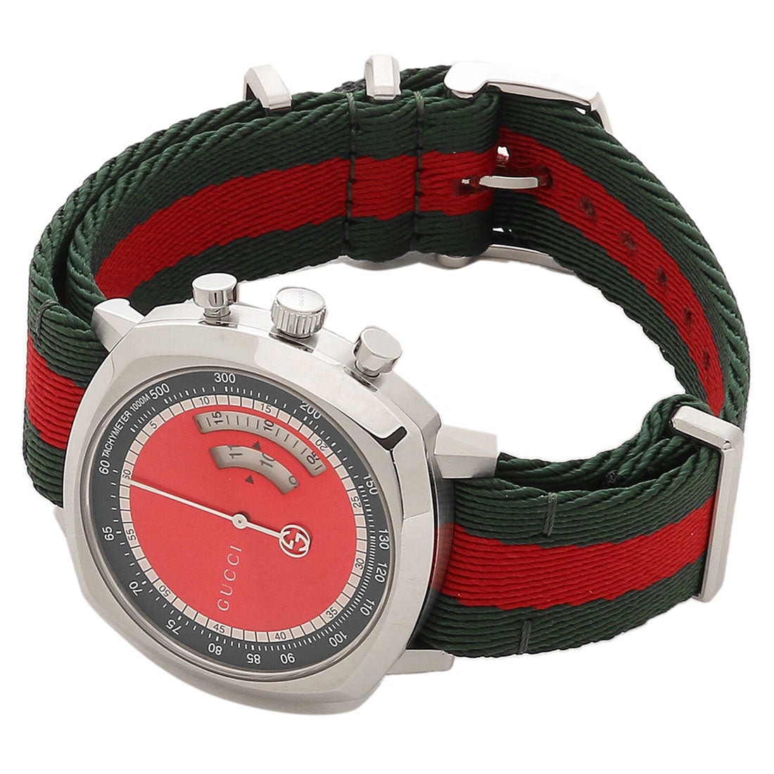  Shop Authentic Gucci Grip Quartz Chronograph Red Dial Two Tone NATO Strap Watch for Men - YA157304 - Luxxuri
