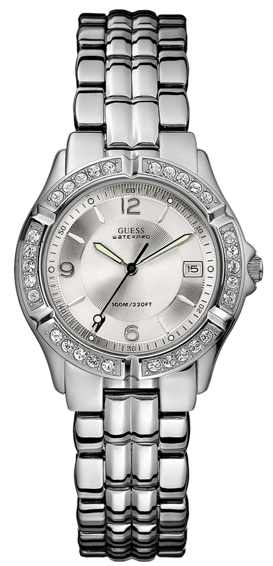  Shop Authentic Guess Water Pro Diamonds Silver Dial Silver Steel Strap Watch For Women - G75511M - Luxxuri