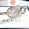  Shop Authentic Gucci Horsebit Collection Diamonds Mother of Pearl Dial Silver Steel Strap Watch For Women - YA139505 - Luxxuri