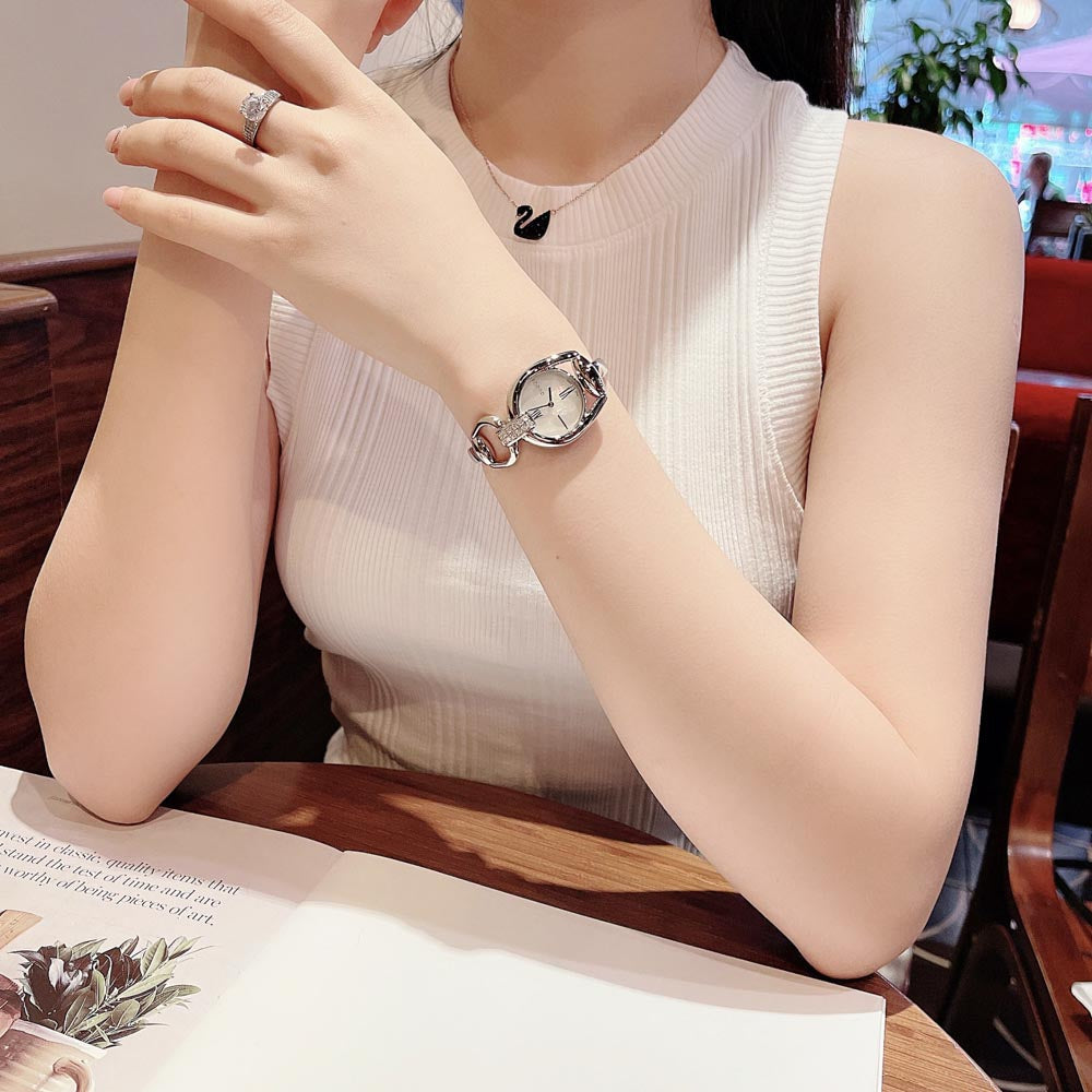  Shop Authentic Gucci Horsebit Collection Diamonds Mother of Pearl White Dial Silver Steel Strap Watch For Women - YA139504 - Luxxuri