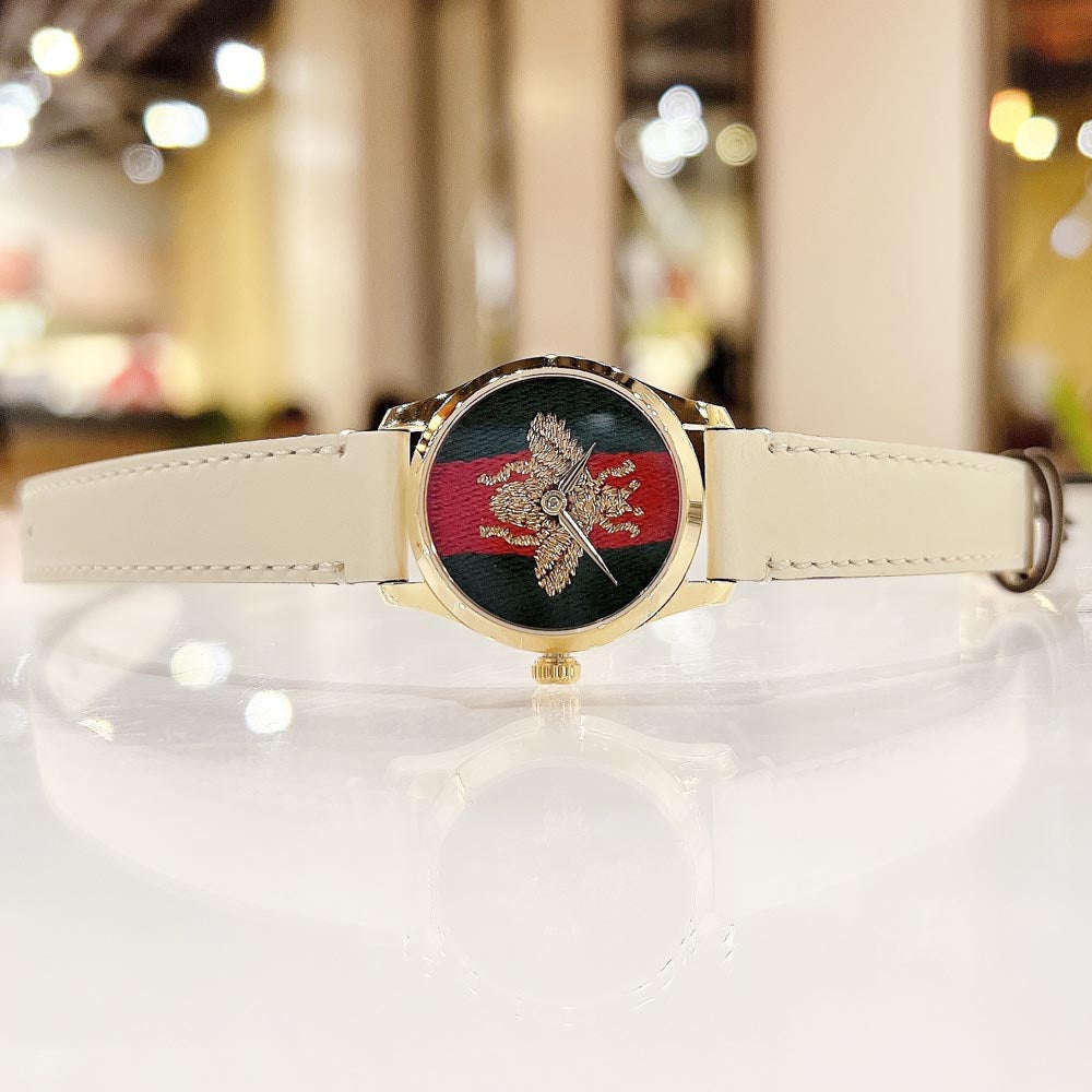  Shop Authentic Gucci G Timeless Quartz Red & Green Dial Beige Leather Strap Watch For Women - YA1265009 - Luxxuri